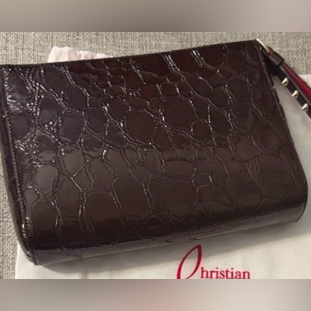 Christian Louboutin Cabata Crocodile Embossed Leather Wristlet